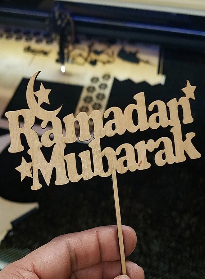 Cliths Pack of 2 Wooden Ramadan Mubarak Cake Toppers - 7 Inch Height - DIY Eid Decorations for Cakes, Blessed Ramadan & Iftaar Party Celebrations - Image 3